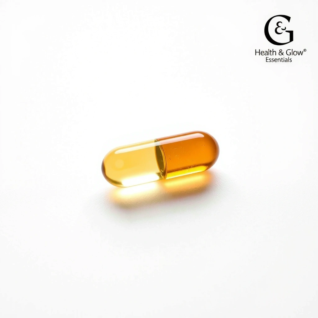 Healthglowessentialshub Premium Omega-3 Supplement, capsule close-up on a white surface